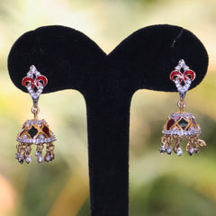 Green & Red Mina Golden Jhumka