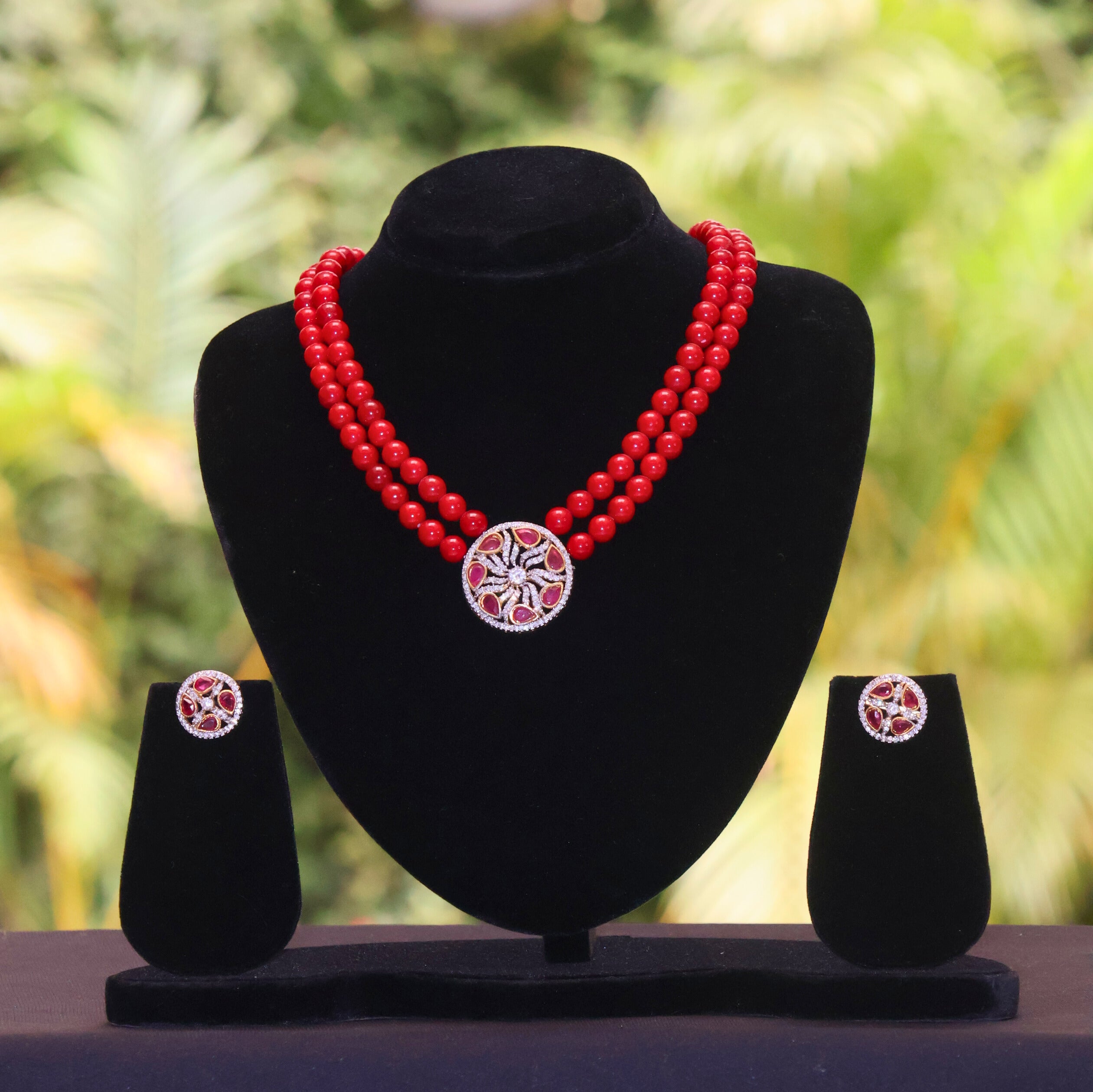 Scarlet Aura Double-Strand Pendant Set