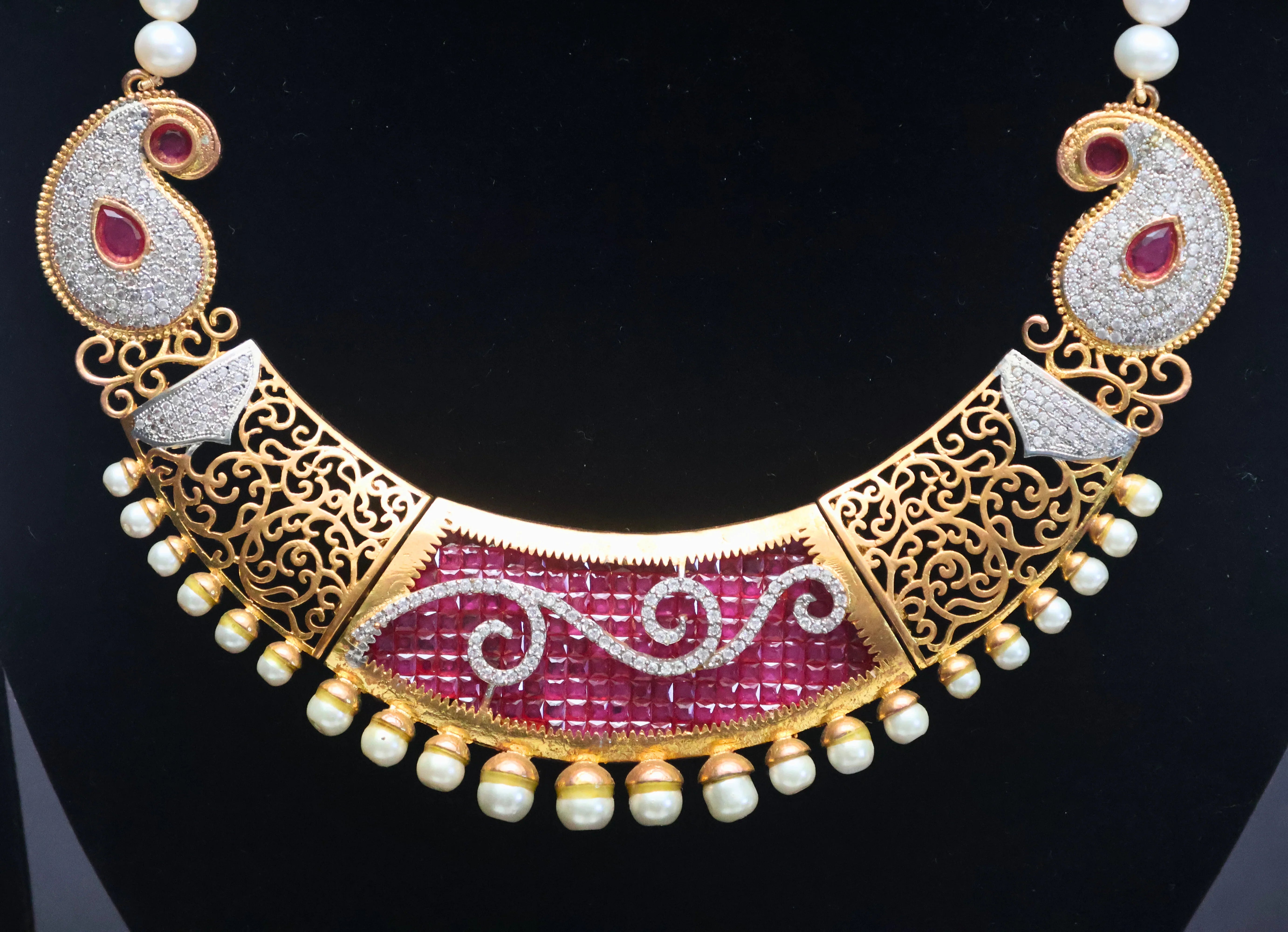 Imperial Ruby Pearl Necklace Set