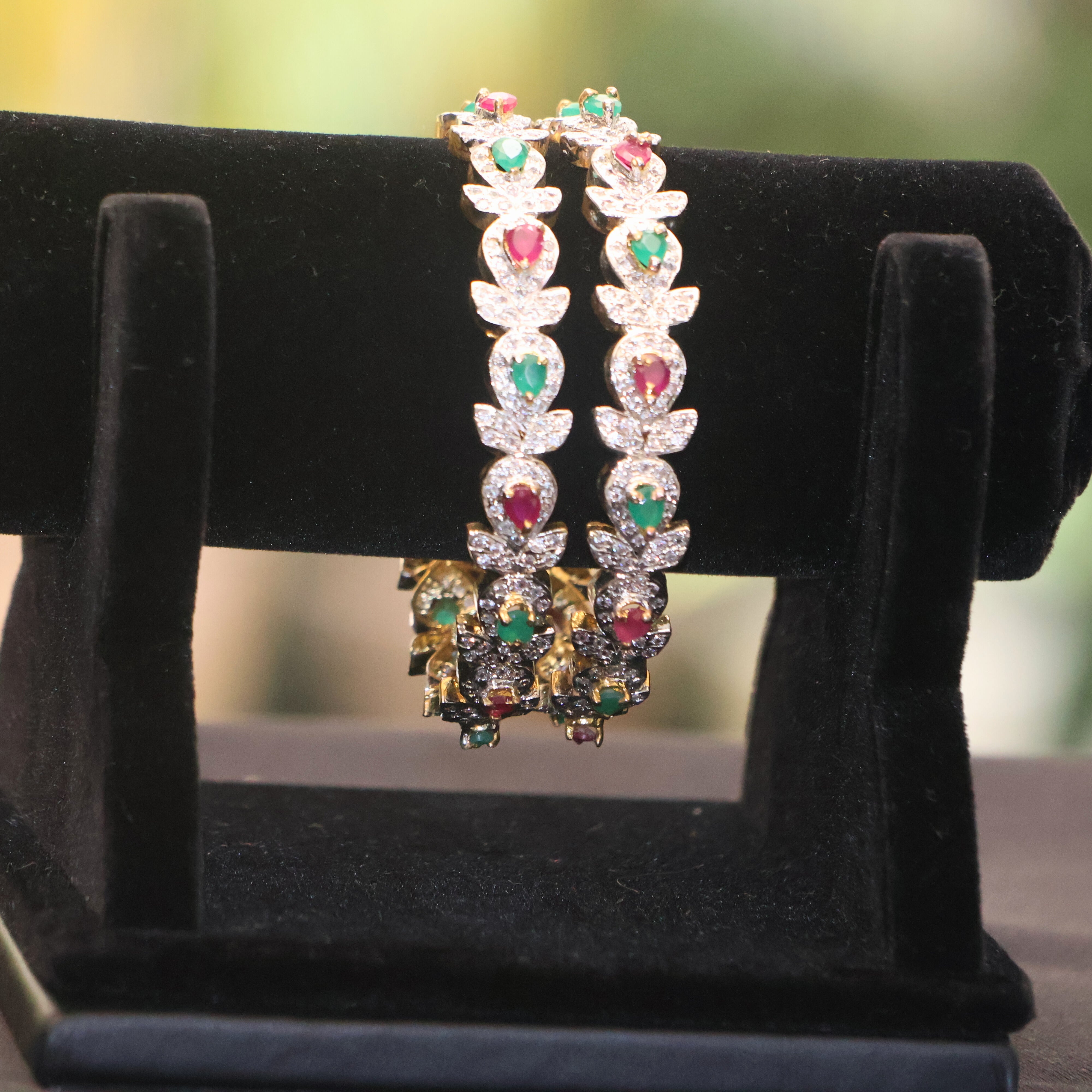 Emerald & Ruby Leaf Bangles