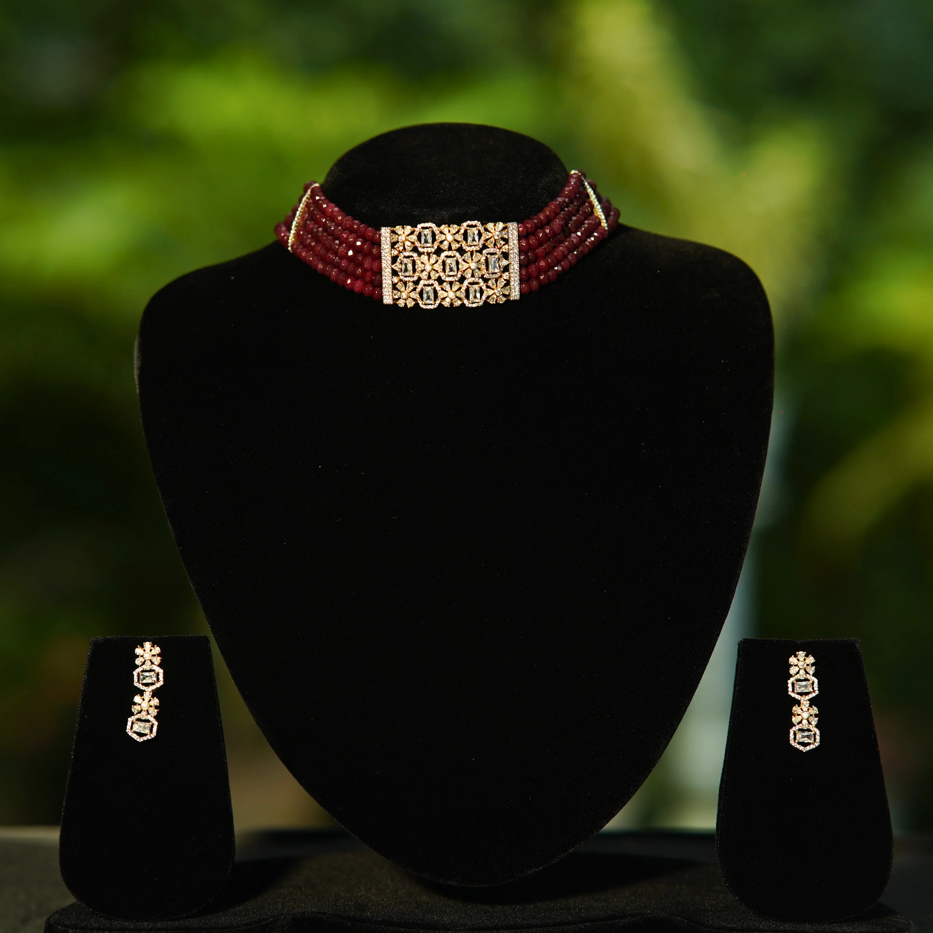 Maroon Onyx Choker Set