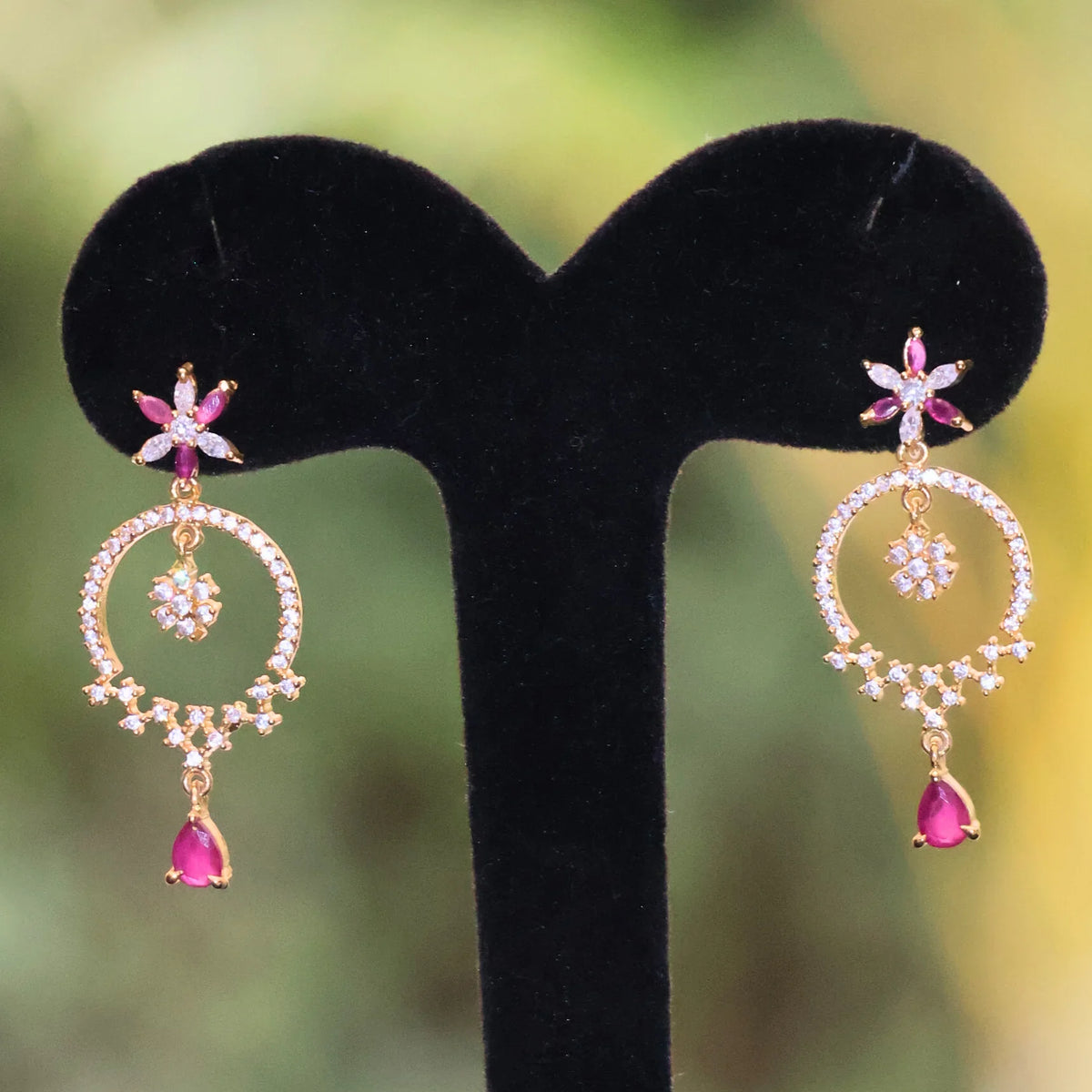 Ruby Zircon Round Drop Earrings