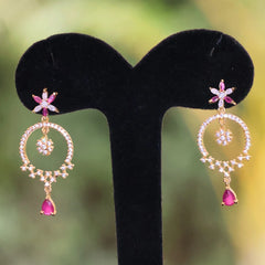 Ruby Zircon Round Drop Earrings